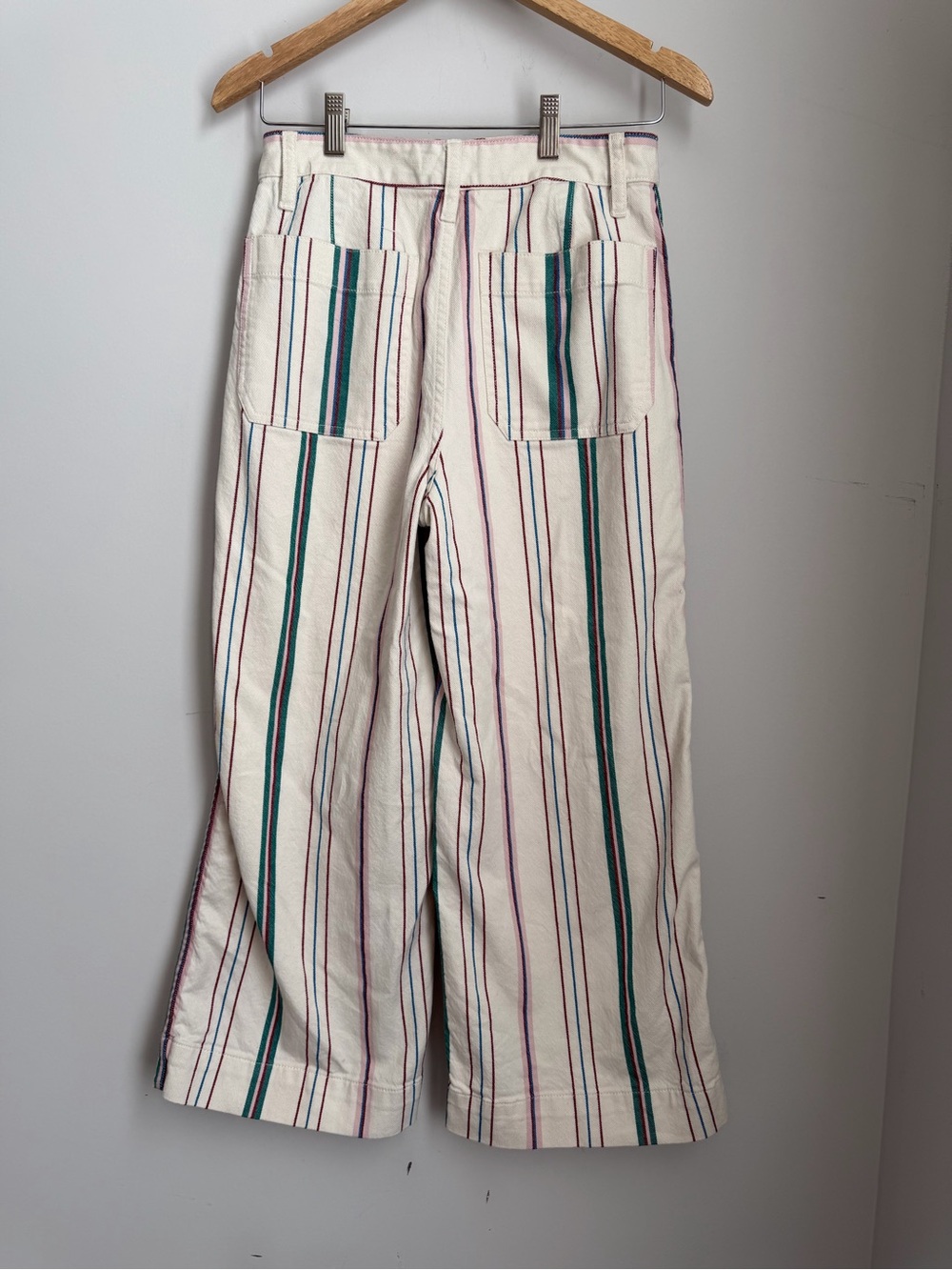 Madewell Striped Wide Leg Crop Pants Size 28 Ivory Pink Teal High Rise Culotte - Picture 6 of 10